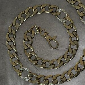 Vintage Gold Chain Belt with Rhinestone Details